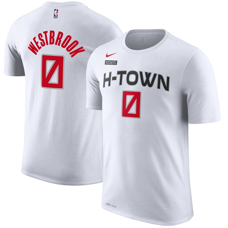 Men 2020 NBA Nike Russell Westbrook Houston Rockets White 201920 City Edition Name  Number TShirt->nba t-shirts->Sports Accessory
